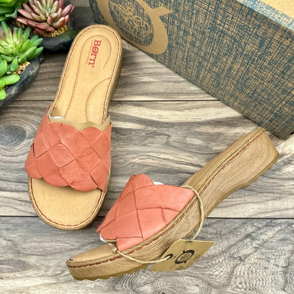 NIB Born Aleah 9M 40.5 Rust Leather Slide Sandals - Picture 1 of 11